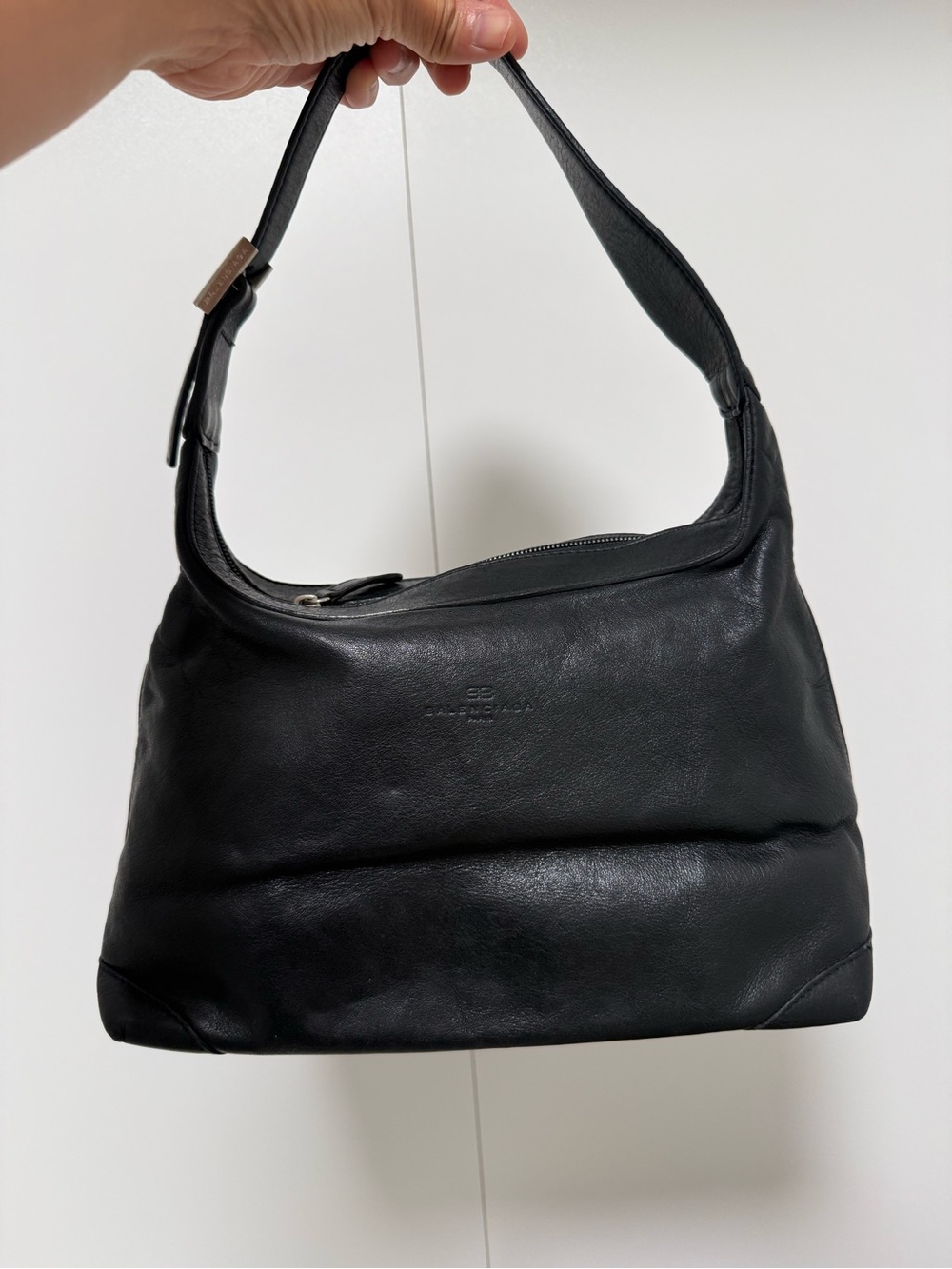 Authentic Vintage Balenciaga Black Leather Shoulder Hobo Bag